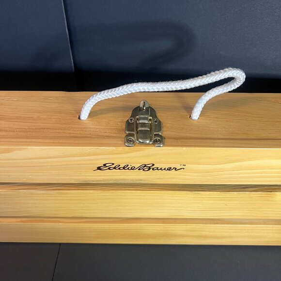 Eddie Bauer Limited Edition Wooden Hinged Crate Case w/ Rope Handle 25.5 x 8.75" - Picture 5 of 8